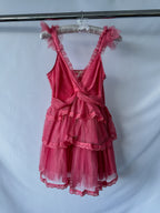 Love Shack Fancy Pink Ruffle V-Neck Zorina Mini Dress