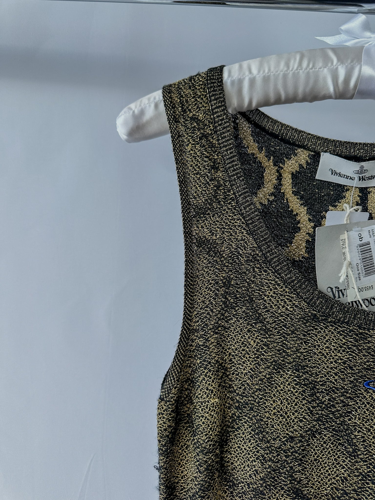 Vivienne Westwood Squiggle Print Knit Black Gold Metallic Mini Dress