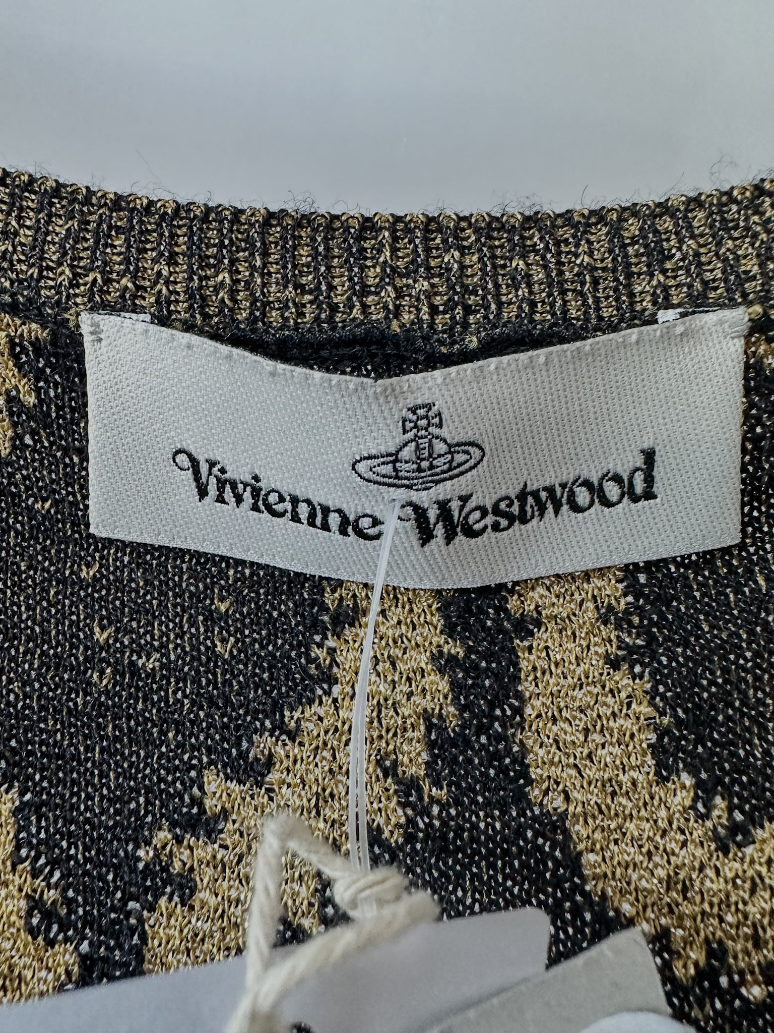 Vivienne Westwood Squiggle Print Knit Black Gold Metallic Mini Dress