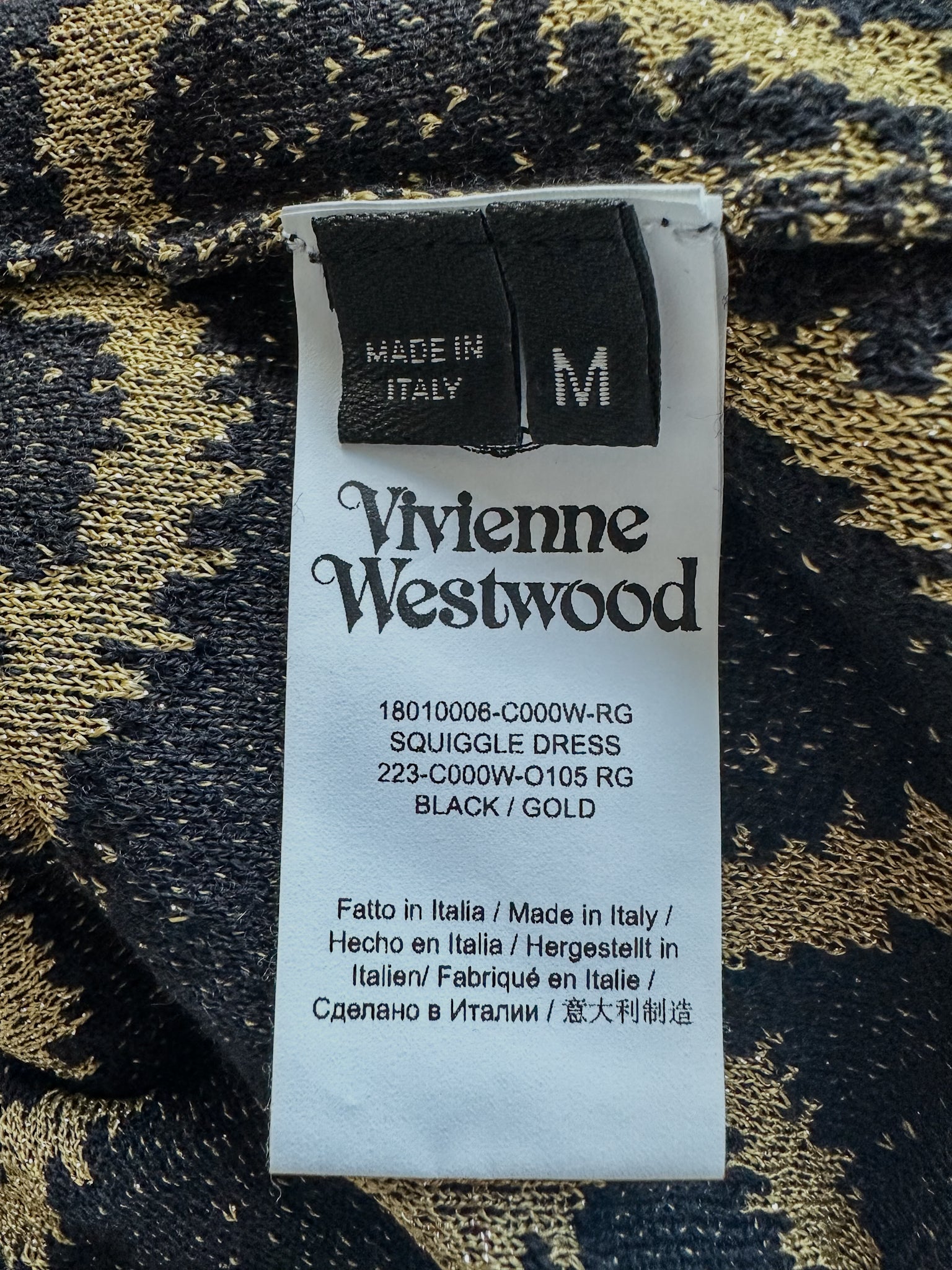 Vivienne Westwood Squiggle Print Knit Black Gold Metallic Mini Dress