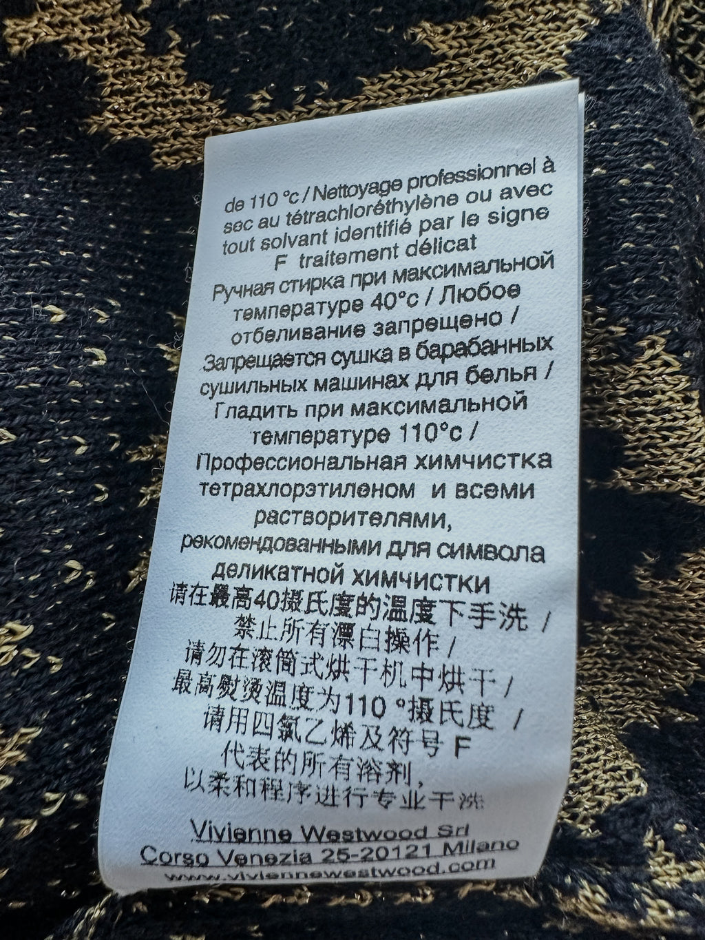 Vivienne Westwood Squiggle Print Knit Black Gold Metallic Mini Dress