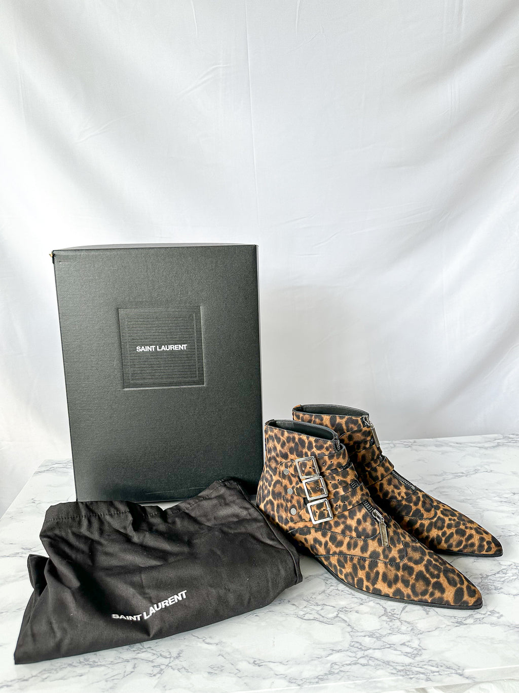 Saint Laurent Stan Boots in Leopard Print Suede