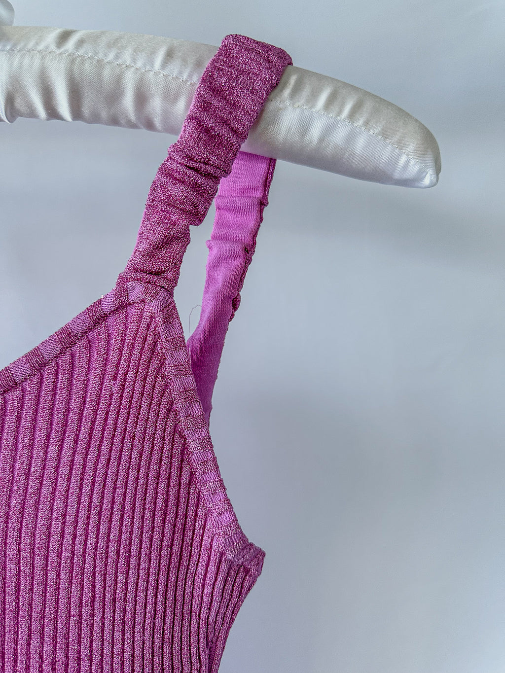 Love Shack Fancy Pink Flitter Ribbed Knit Leoma Mini Dress