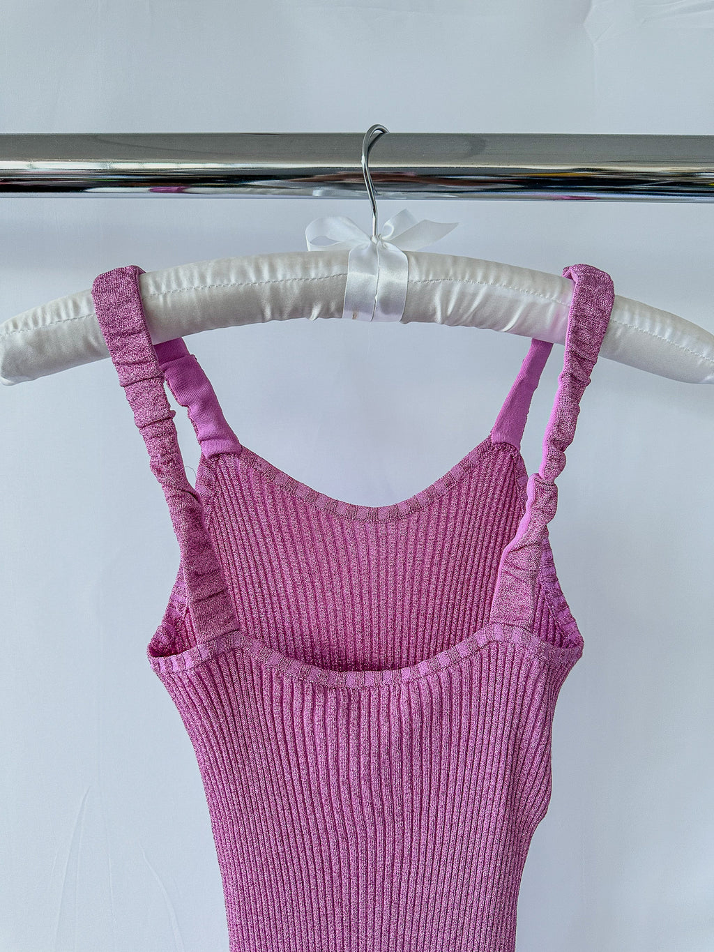 Love Shack Fancy Pink Flitter Ribbed Knit Leoma Mini Dress