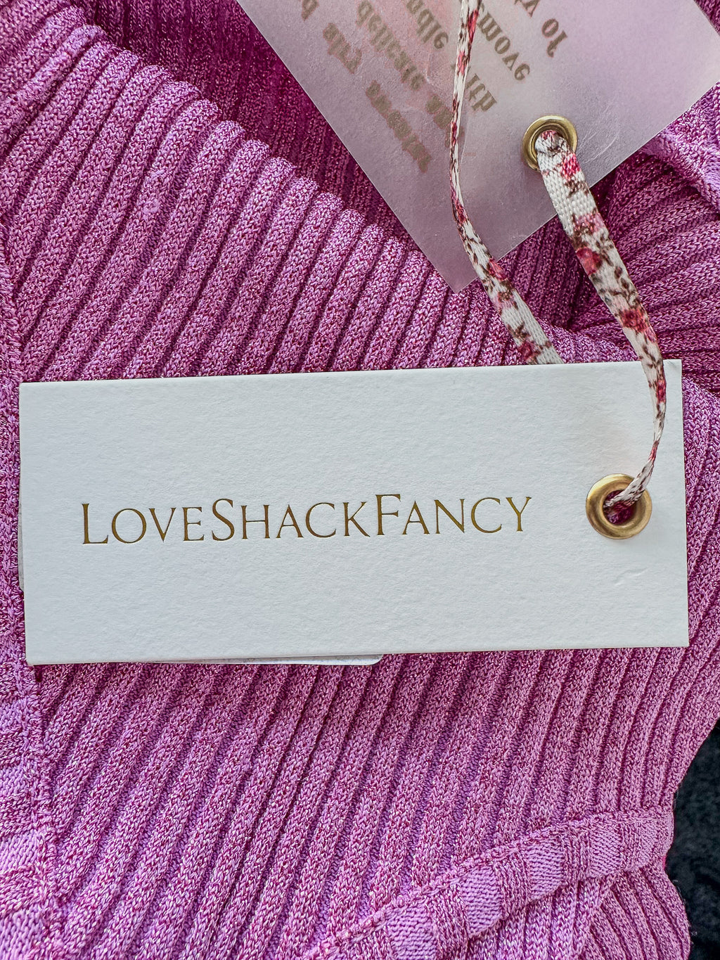 Love Shack Fancy Pink Flitter Ribbed Knit Leoma Mini Dress