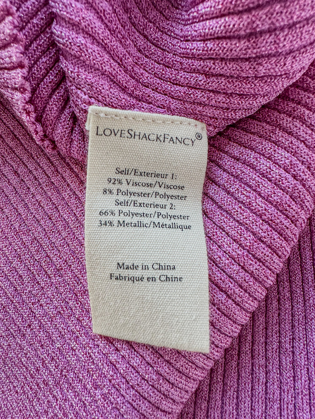 Love Shack Fancy Pink Flitter Ribbed Knit Leoma Mini Dress