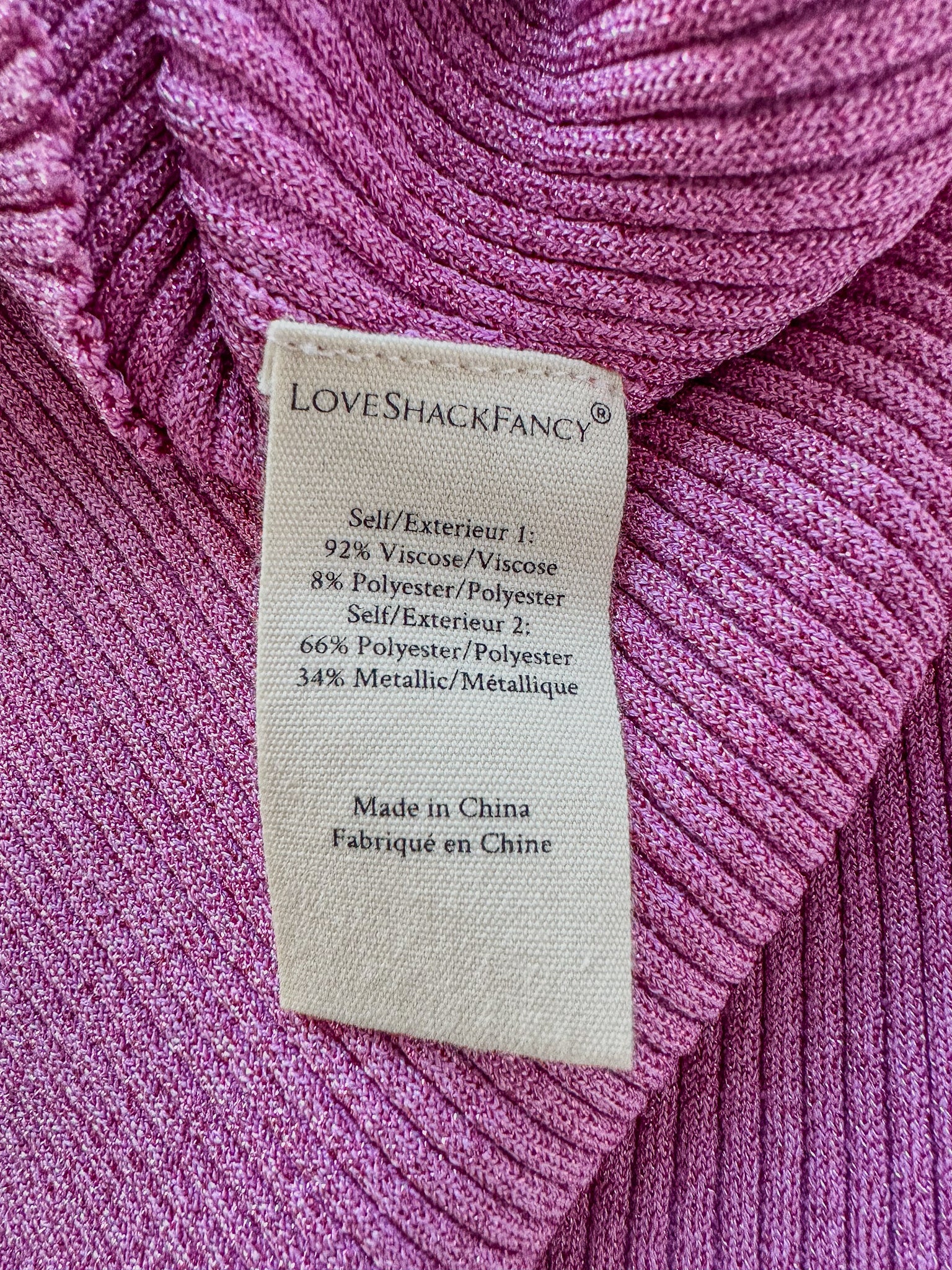 Love Shack Fancy Pink Flitter Ribbed Knit Leoma Mini Dress