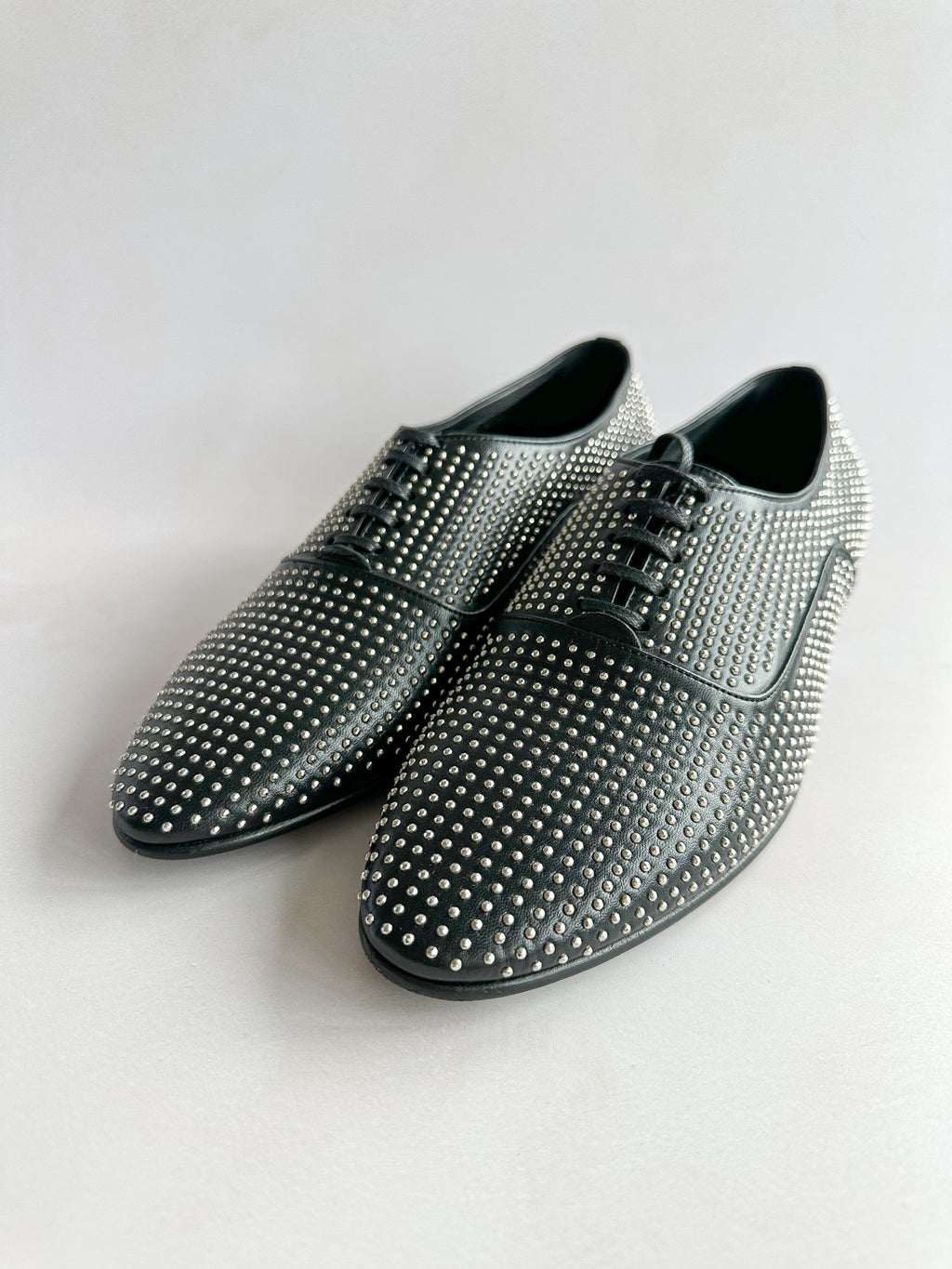 Saint Laurent Studded Black Leather Oxford Shoes