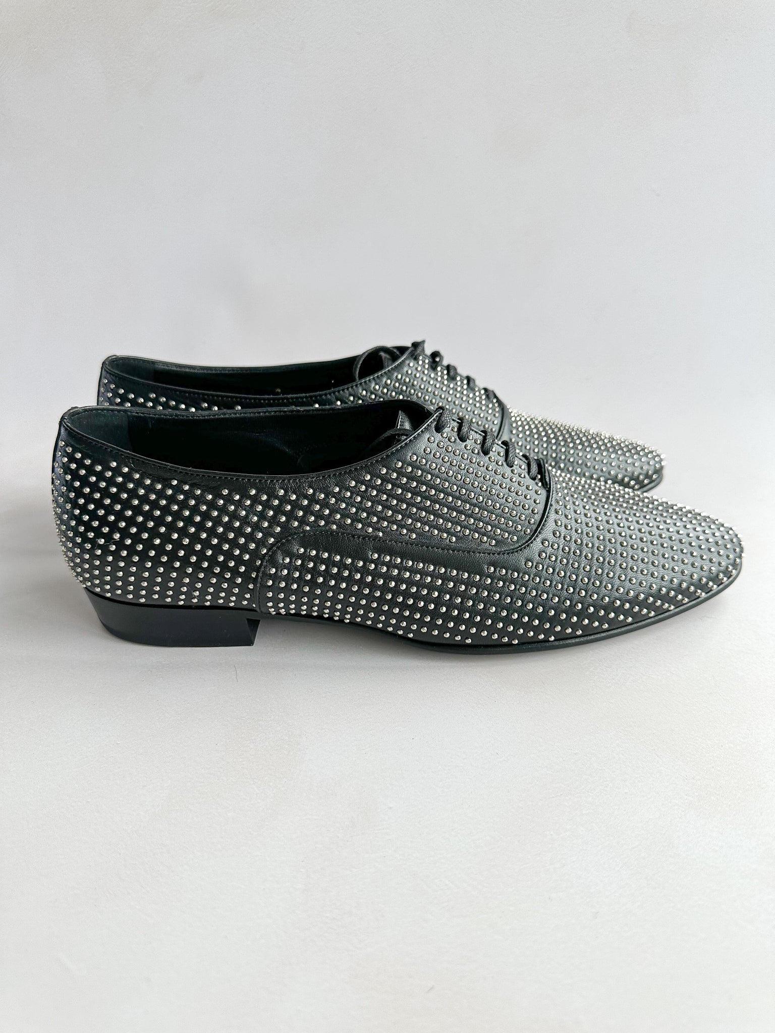 Saint Laurent Studded Black Leather Oxford Shoes