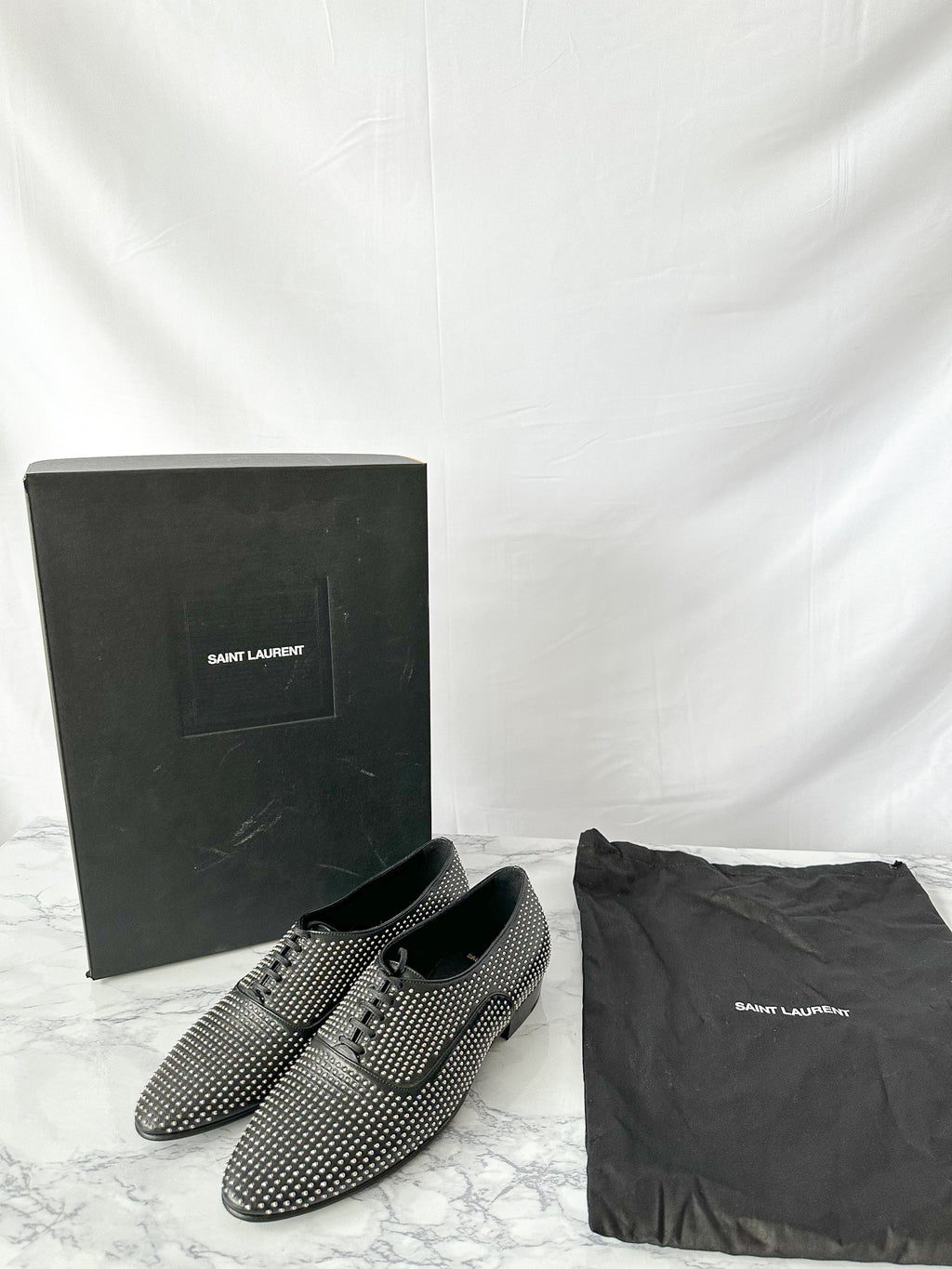 Saint Laurent Studded Black Leather Oxford Shoes
