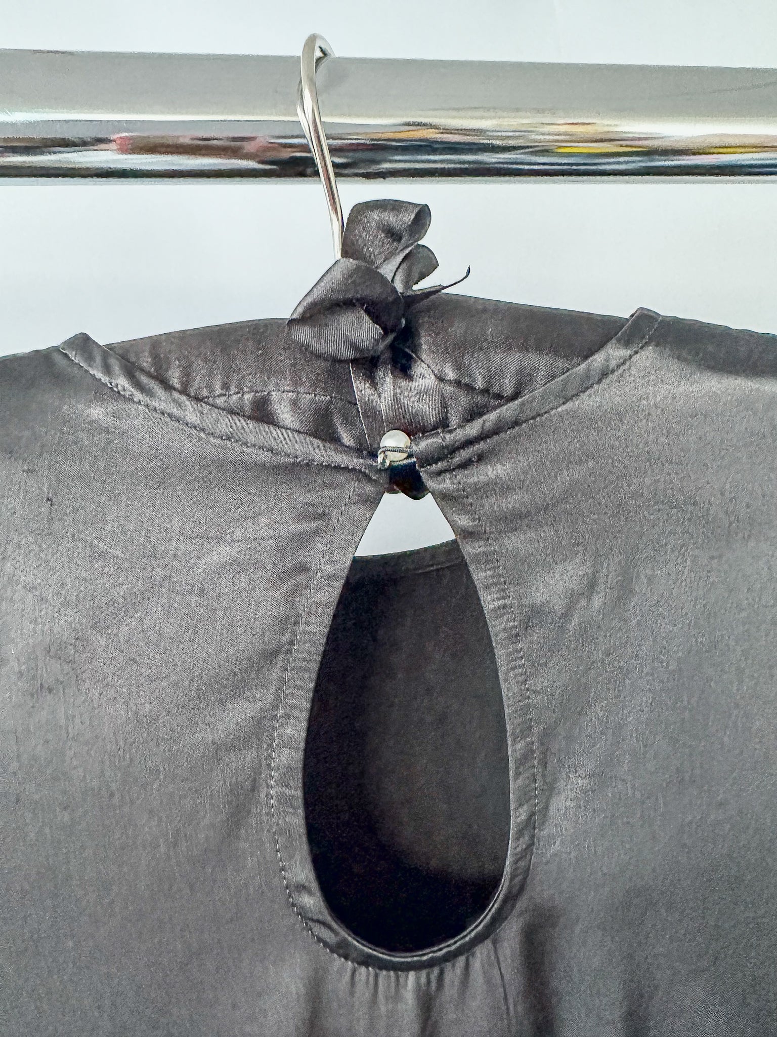 Sleeper Suzi Feather Cuffs Black Satin Maxi Dress