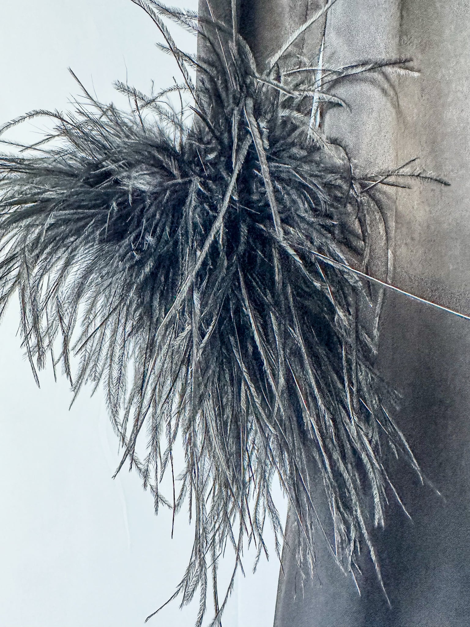 Sleeper Suzi Feather Cuffs Black Satin Maxi Dress