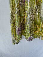 Hayley Menzies Tropical Hibiscus Shimmering Gold Off Shoulder Silk Dress