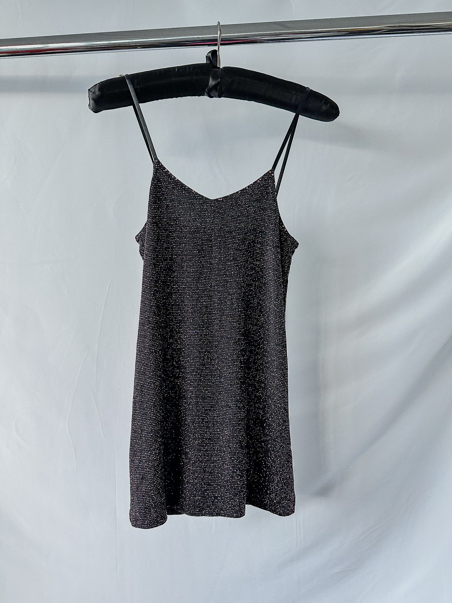 DoDo Bar Or Black Sparkly Pink Knit Cami Slip Mini Dress