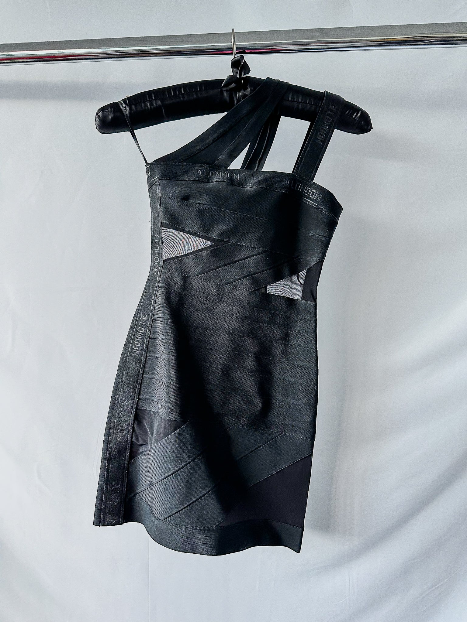 David Koma Black One Shoulder Bandage Mini Dress