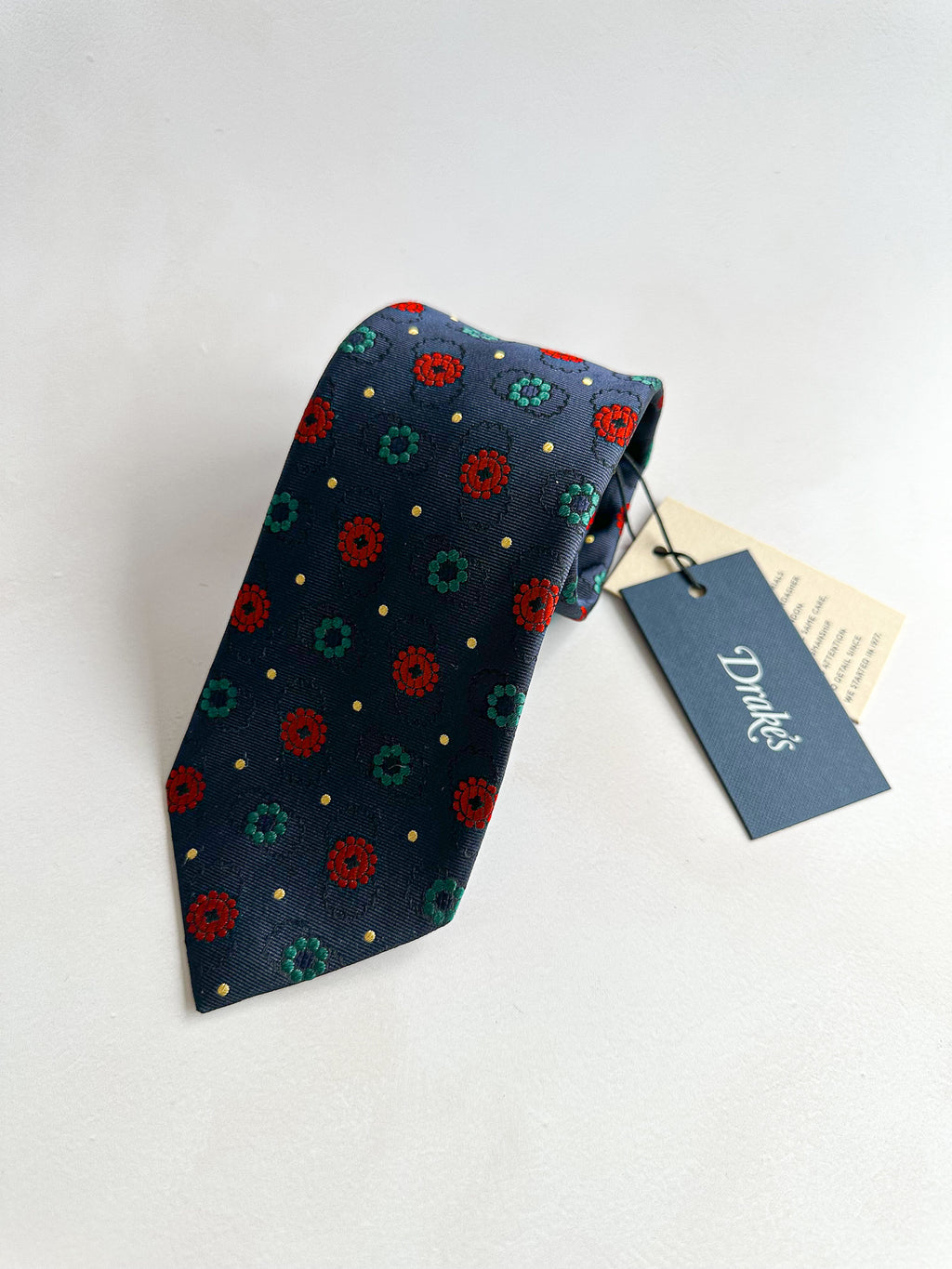 Drake's Michael J Drake Navy Embroiderd Floral Silk Tie
