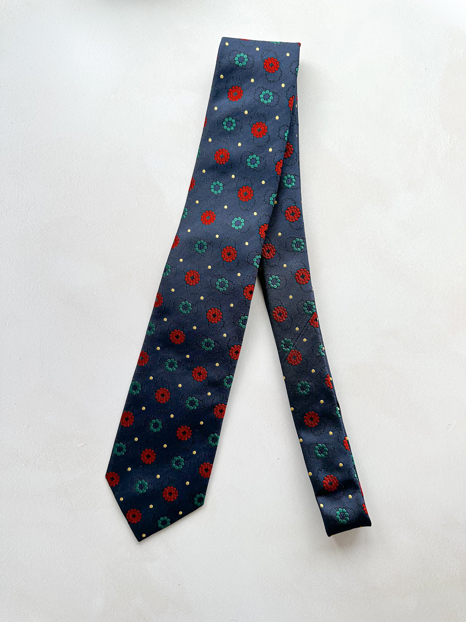 Drake's Michael J Drake Navy Embroiderd Floral Silk Tie