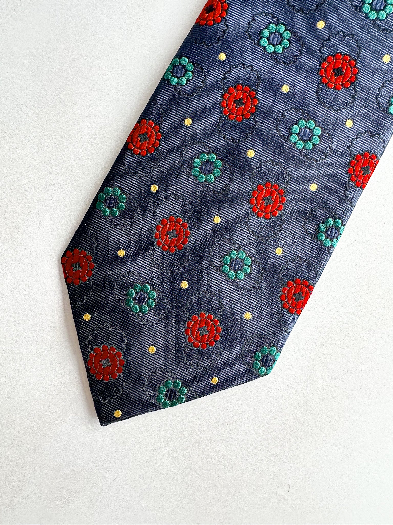 Drake's Michael J Drake Navy Embroiderd Floral Silk Tie