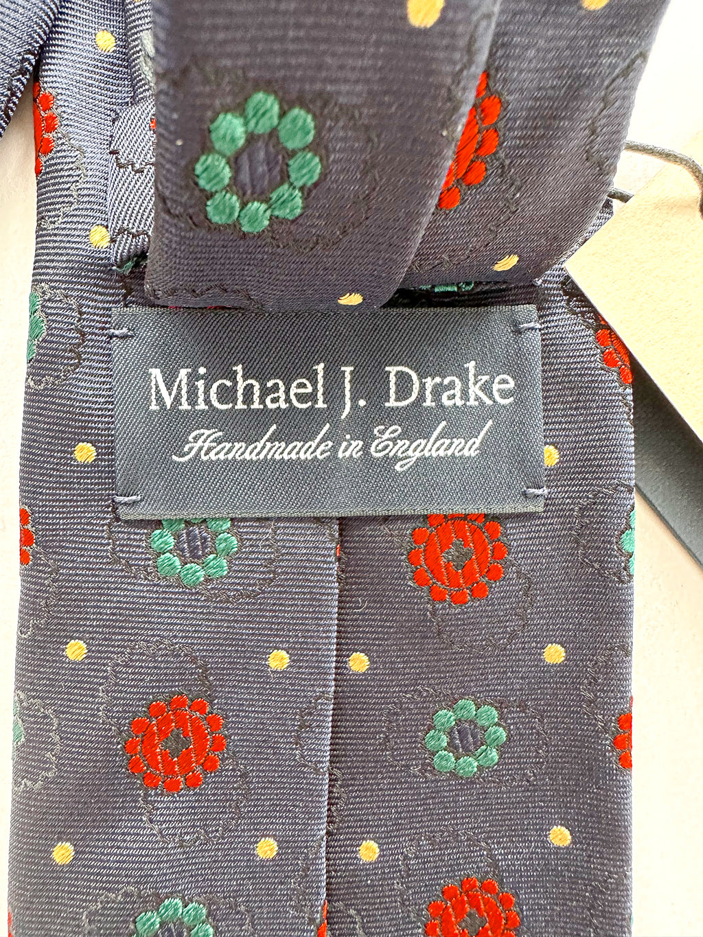 Drake's Michael J Drake Navy Embroiderd Floral Silk Tie