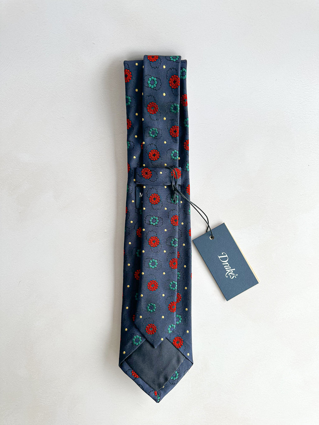 Drake's Michael J Drake Navy Embroiderd Floral Silk Tie