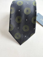 Drake's Michael J Drake Navy Olive Green Circle Taffeta Silk Tie