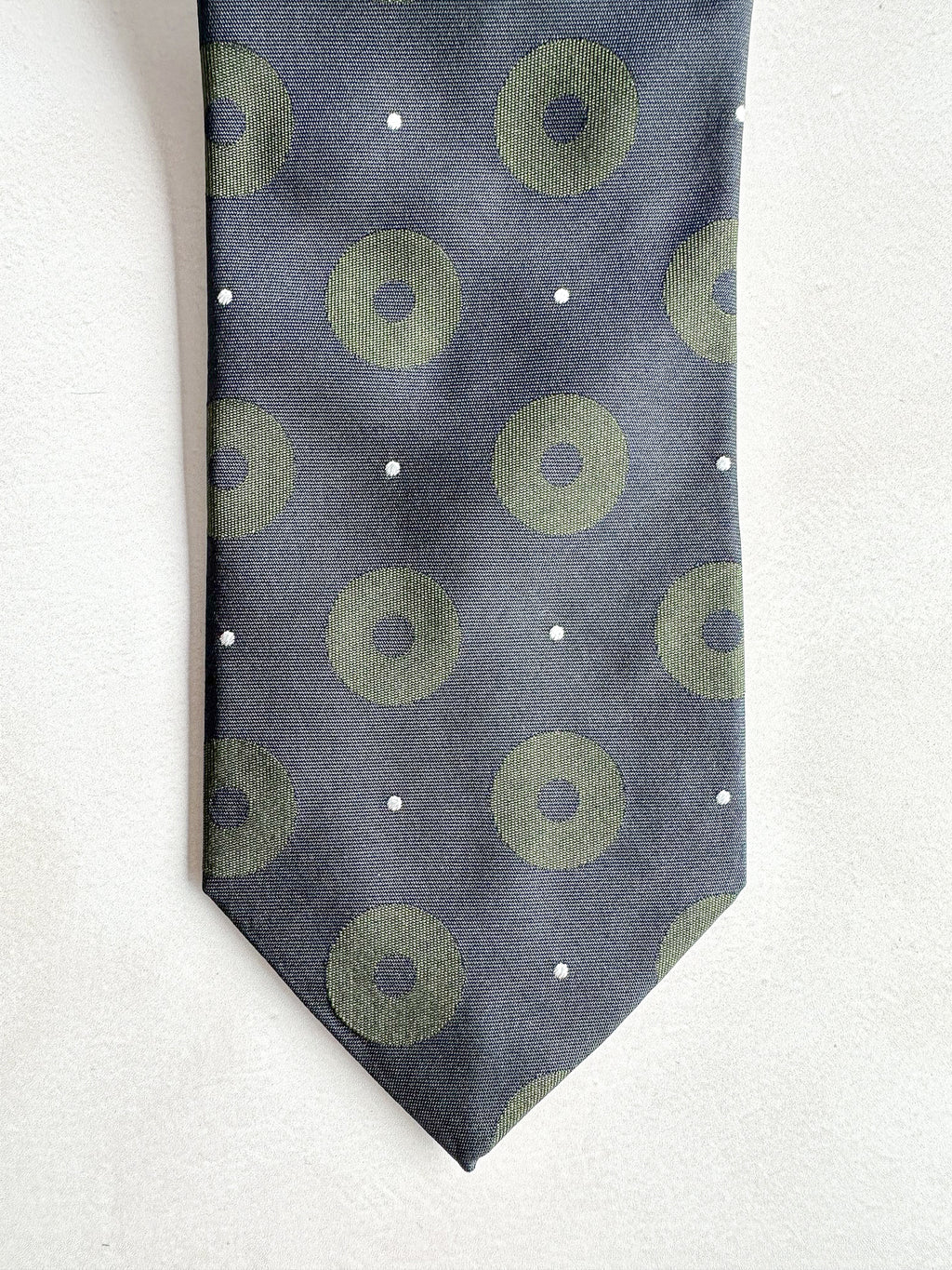 Drake's Michael J Drake Navy Olive Green Circle Taffeta Silk Tie