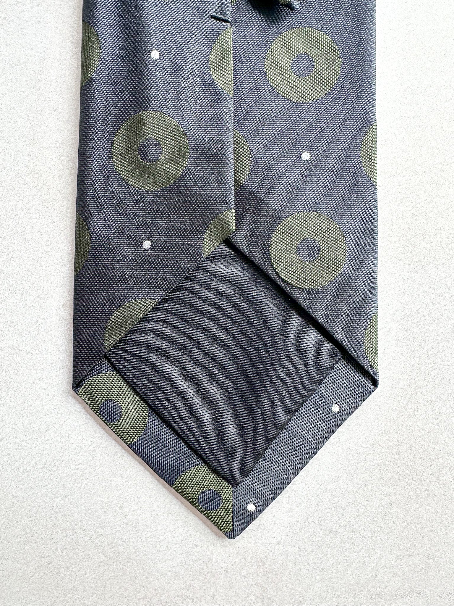 Drake's Michael J Drake Navy Olive Green Circle Taffeta Silk Tie