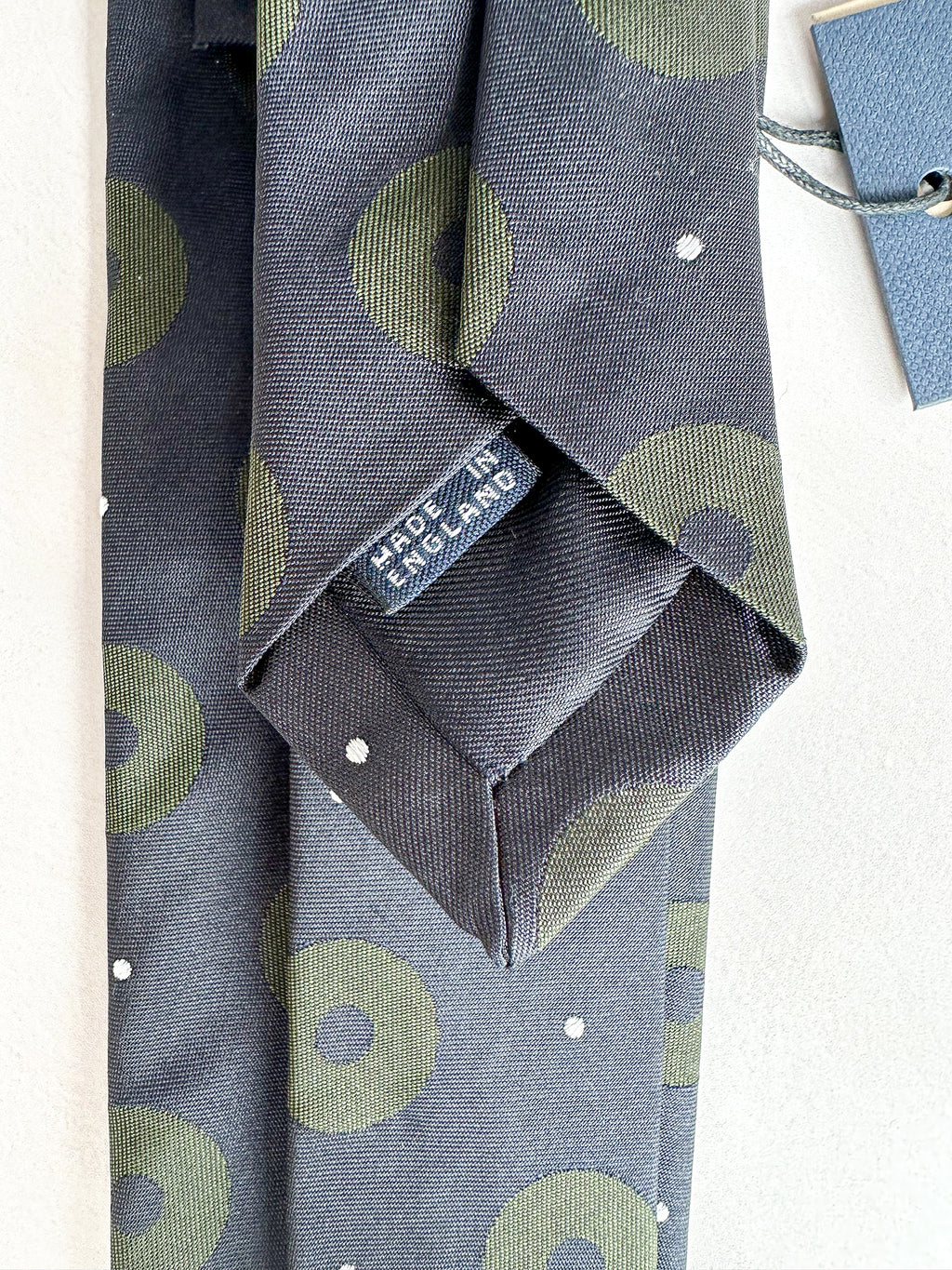 Drake's Michael J Drake Navy Olive Green Circle Taffeta Silk Tie