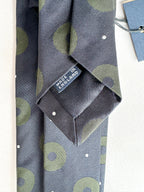 Drake's Michael J Drake Navy Olive Green Circle Taffeta Silk Tie