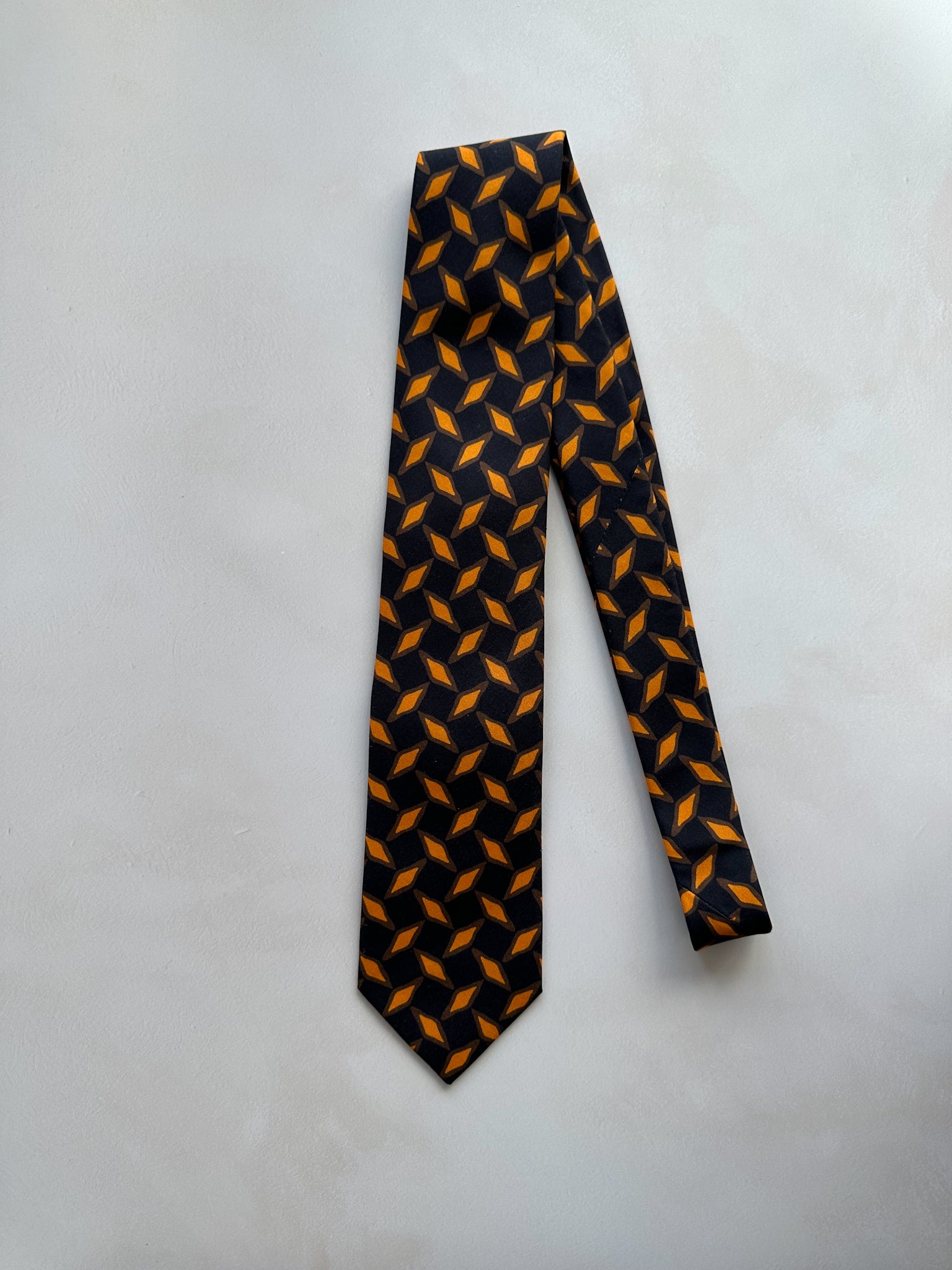 Drake's Michael J Drake Black Orange Diamond Print Silk Tie