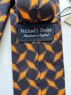 Drake's Michael J Drake Black Orange Diamond Print Silk Tie