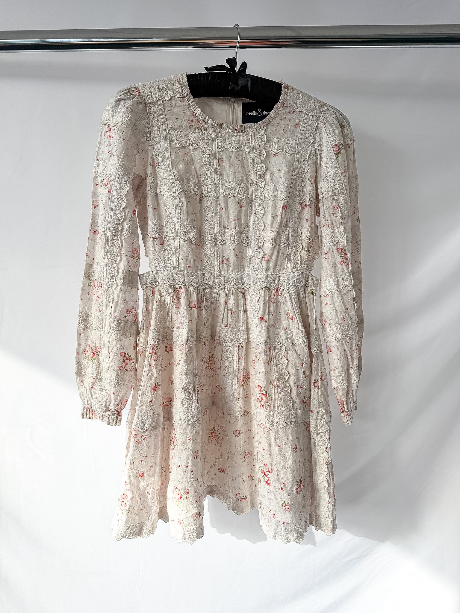 Needle & Thread Vintage Ditsy Sophia Long Sleeve Micro Mini Dress in Moonshine