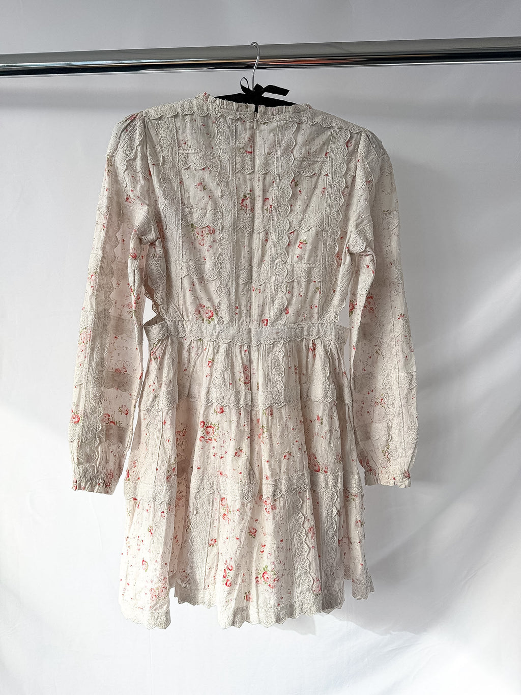 Needle & Thread Vintage Ditsy Sophia Long Sleeve Micro Mini Dress in Moonshine