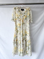 Robe midi Needle & Thread en mousseline avec imprimé floral rose et coupe ballerine