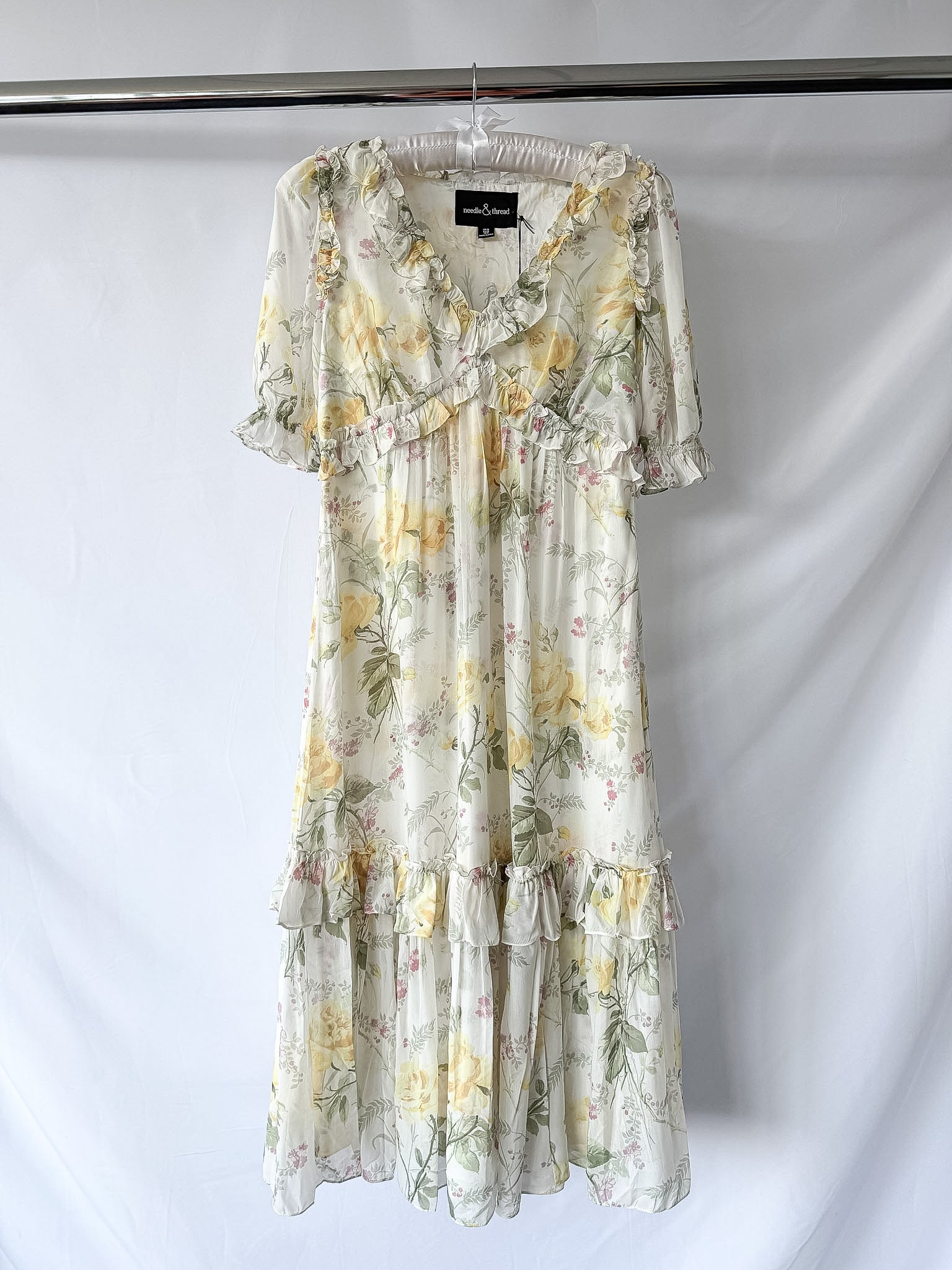 Needle & Thread Floral Rose Print Chiffon Ballerina Midi Dress