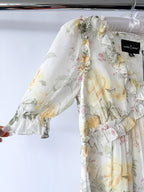 Robe midi Needle & Thread en mousseline avec imprimé floral rose et coupe ballerine