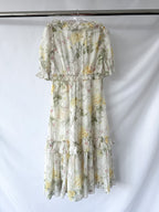 Robe midi Needle & Thread en mousseline avec imprimé floral rose et coupe ballerine