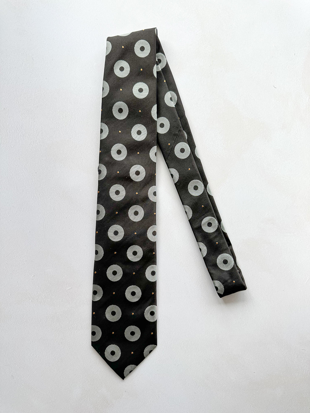 Drake's Michael J Drake Brown Silver Circle Taffeta Silk Tie