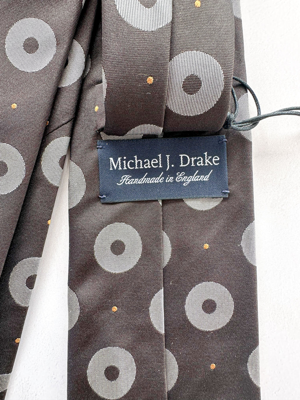 Drake's Michael J Drake Brown Silver Circle Taffeta Silk Tie