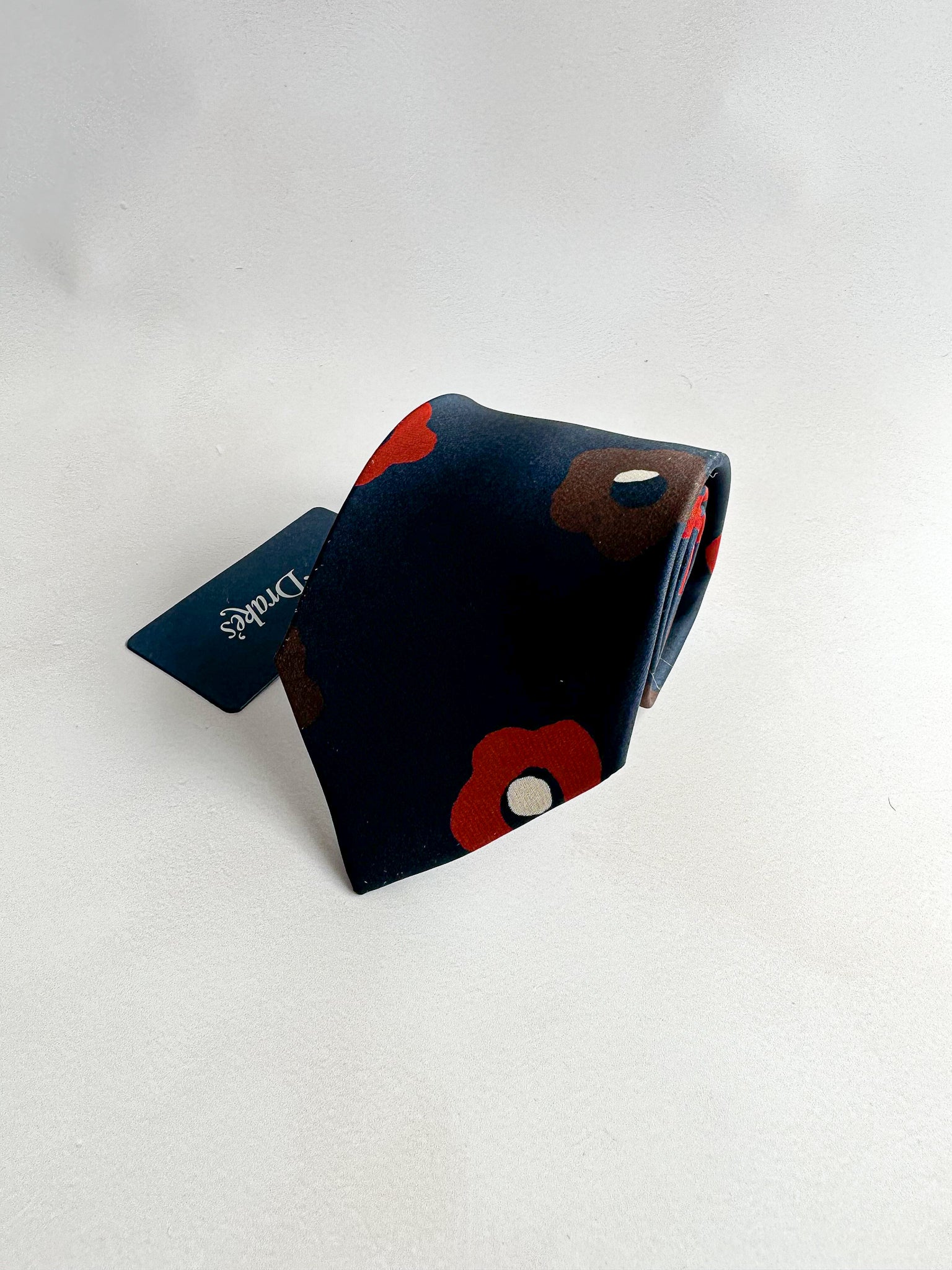 Drake's Michael J Drake Navy Silk Tie Vintage Floral Print