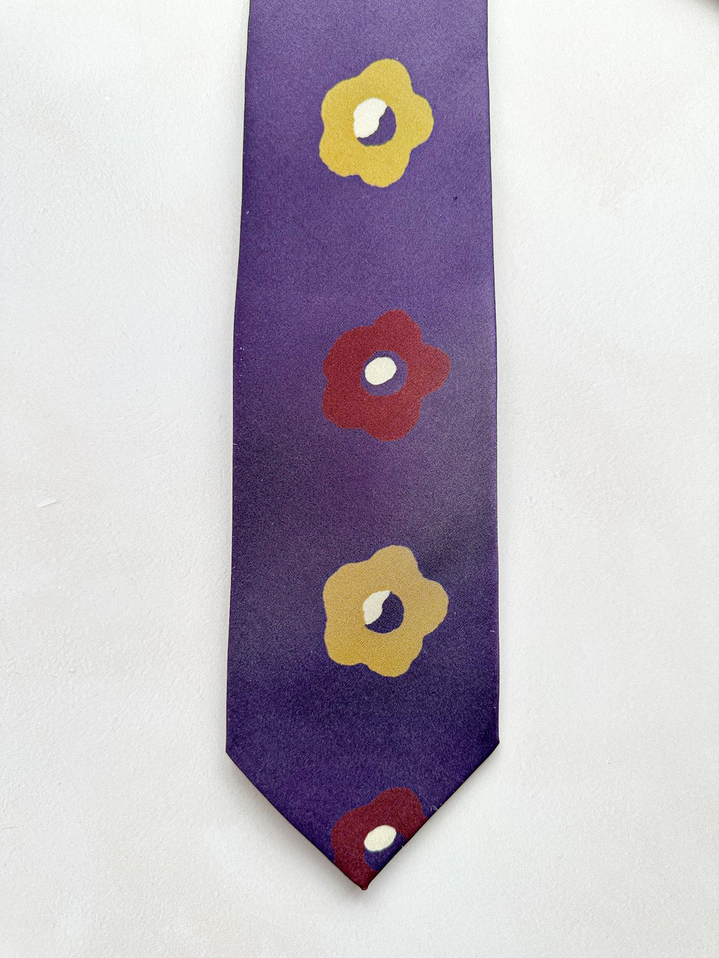 Cravate en soie violette Michael J Drake de Drake à imprimé floral vintage