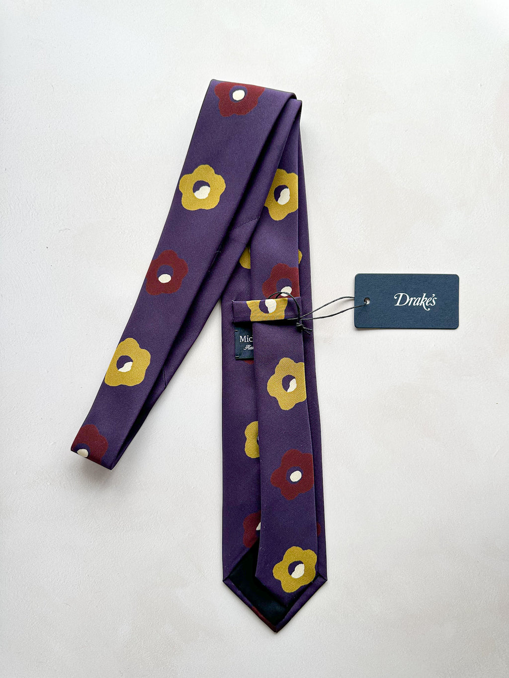 Cravate en soie violette Michael J Drake de Drake à imprimé floral vintage