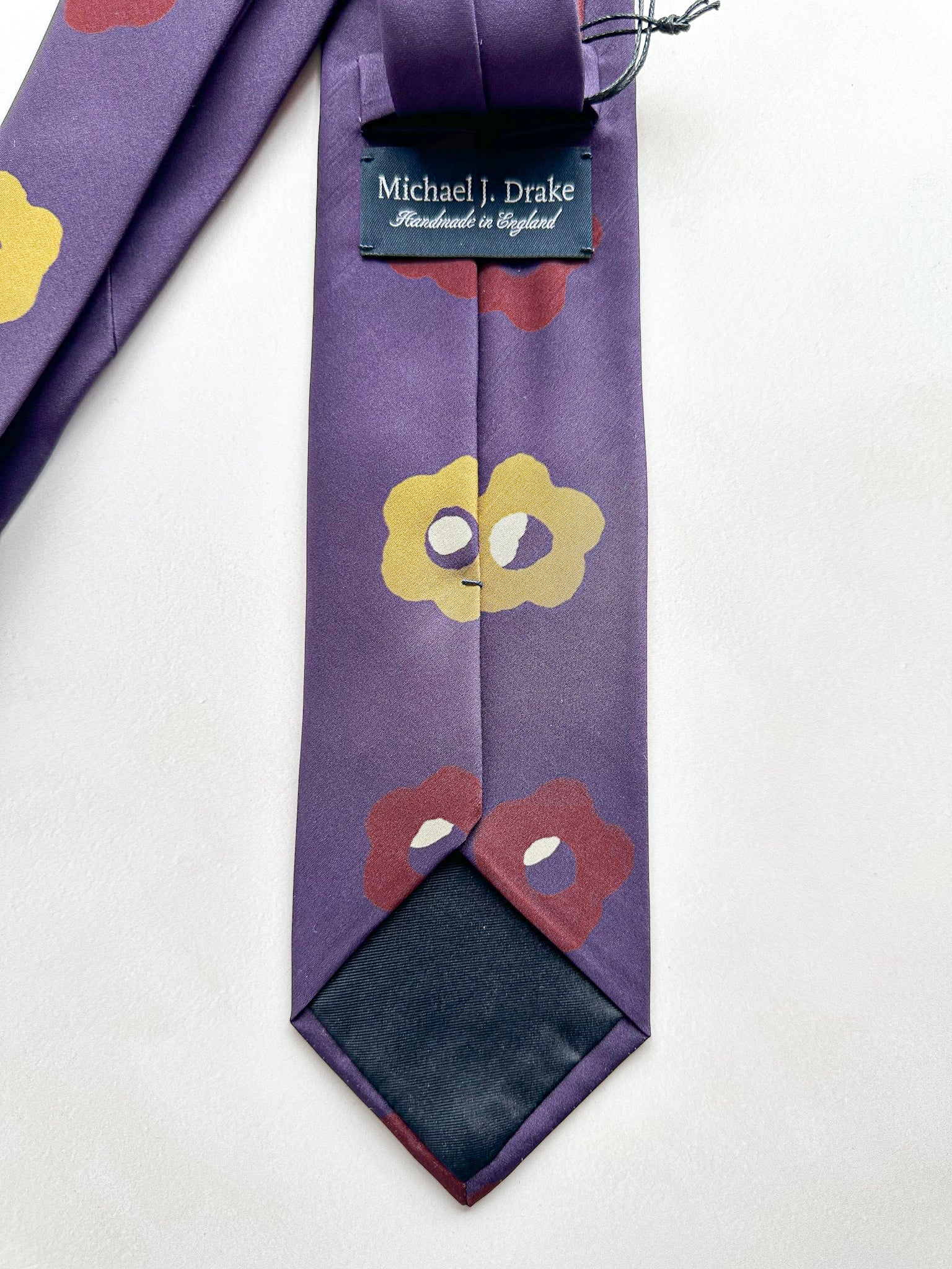 Drake's Michael J Drake Purple Silk Tie Vintage Floral Print