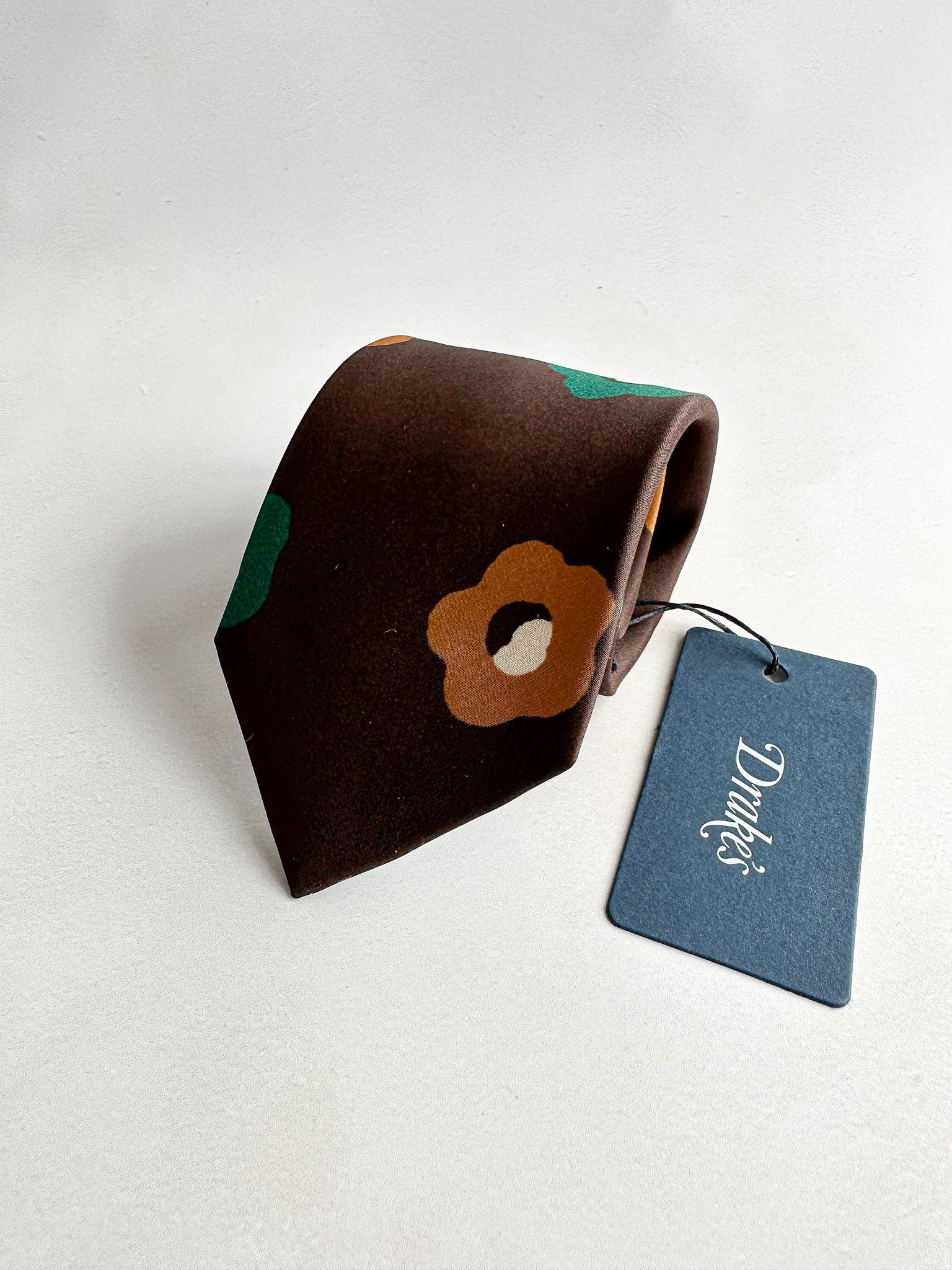 Drake's Michael J Drake Brown Silk Tie Vintage Floral Print