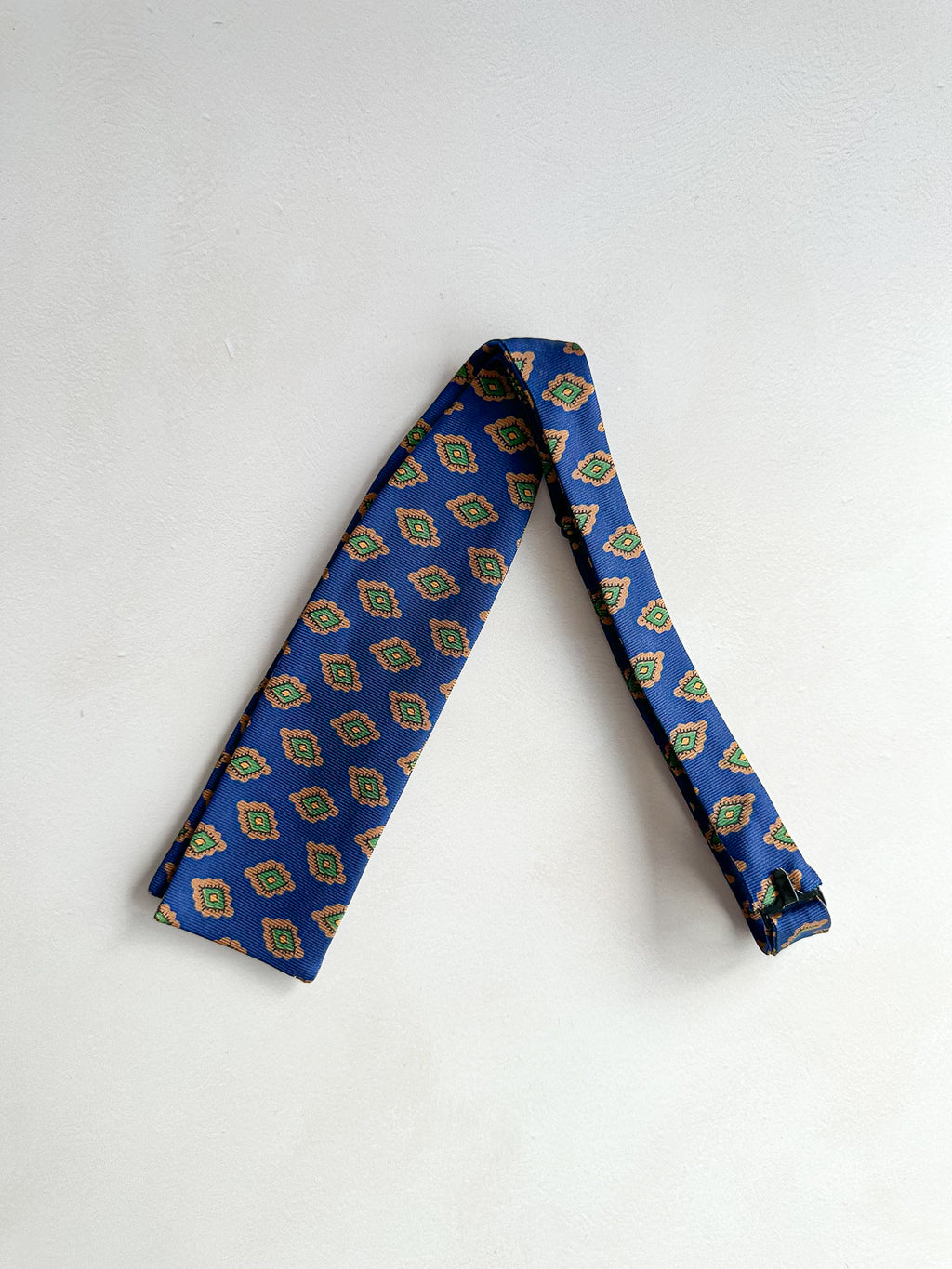 Drake's Navy Mustard Brown Diamond Silk Bowtie