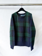 Polo Ralph Lauren Navy Green Tartan Check Knit Manos Del Uruguay Jumper