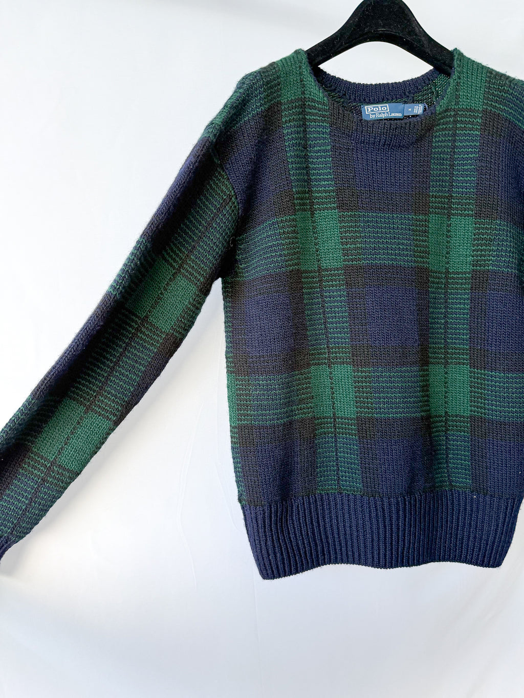 Polo Ralph Lauren Navy Green Tartan Check Knit Manos Del Uruguay Jumper