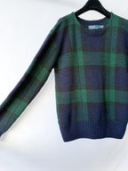 Polo Ralph Lauren Navy Green Tartan Check Knit Manos Del Uruguay Jumper