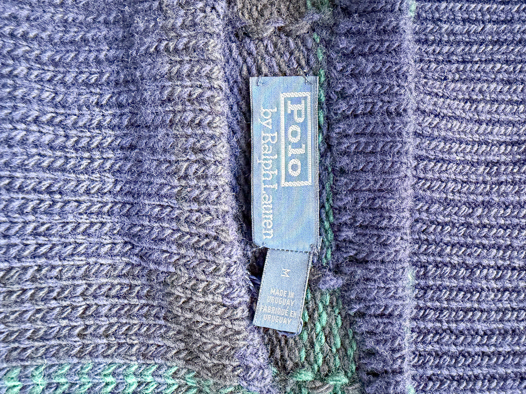 Polo Ralph Lauren Navy Green Tartan Check Knit Manos Del Uruguay Jumper