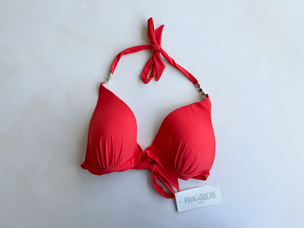 Pain De Sucre Red Halterneck Tie-Up Bikini Top in Elan